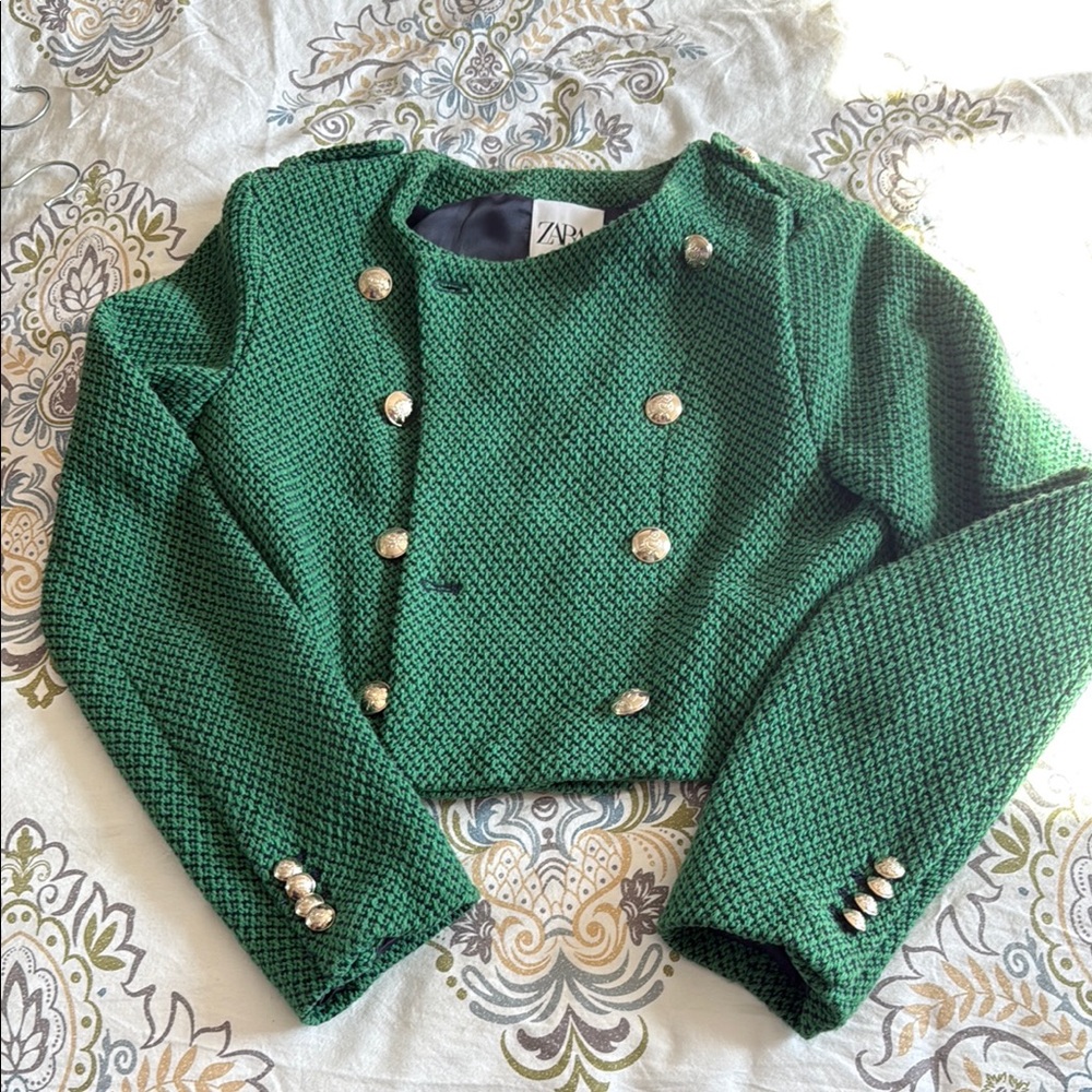Zara Emerald Green Blazer with silver buttons